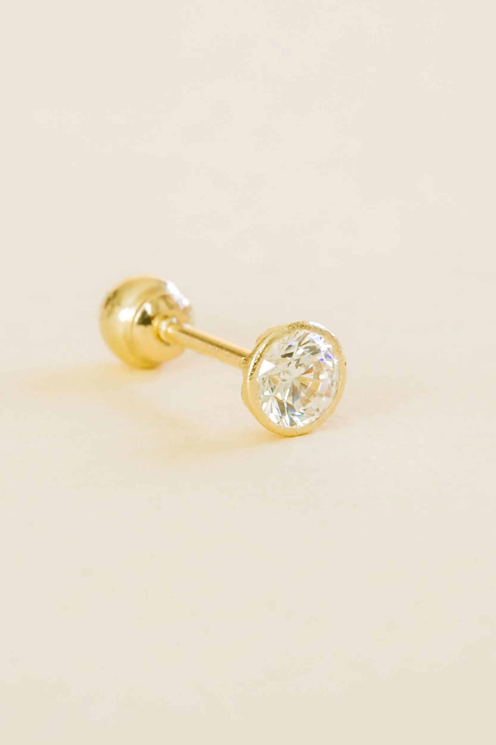 14k Solid Gold Wrap Round Cz Barbell Ball Ear Post Stud Earring Piercing