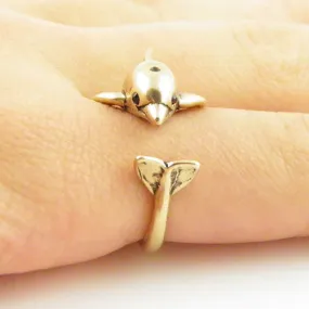 Animal Wrap Ring - Dolphin - Yellow Bronze - Adjustable Ring - Keja Jewelry