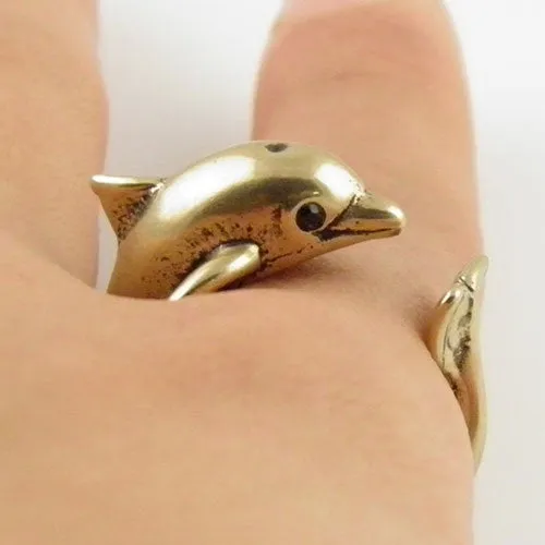 Animal Wrap Ring - Dolphin - Yellow Bronze - Adjustable Ring - Keja Jewelry