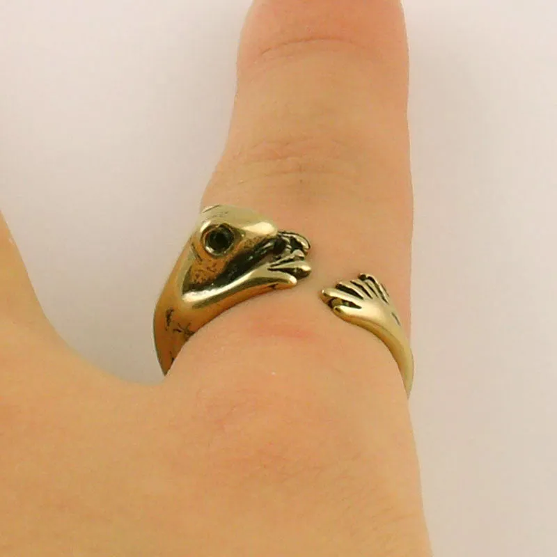 Animal Wrap Ring - Frog - Yellow Bronze - Adjustable Ring - keja jewelry