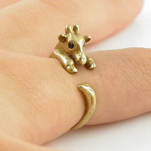 Animal Wrap Ring - Giraffe - Yellow Bronze - Adjustable Ring - keja jewelry