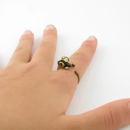 Animal Wrap Ring - Ram - Yellow Bronze - Adjustable Ring - keja Jewelry