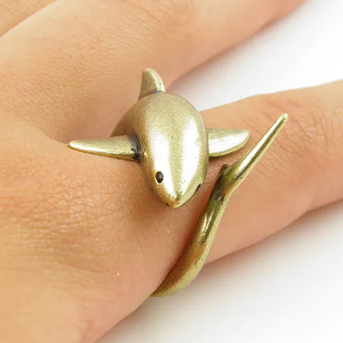 Animal Wrap Ring - Shark - Yellow Bronze - Adjustable Ring