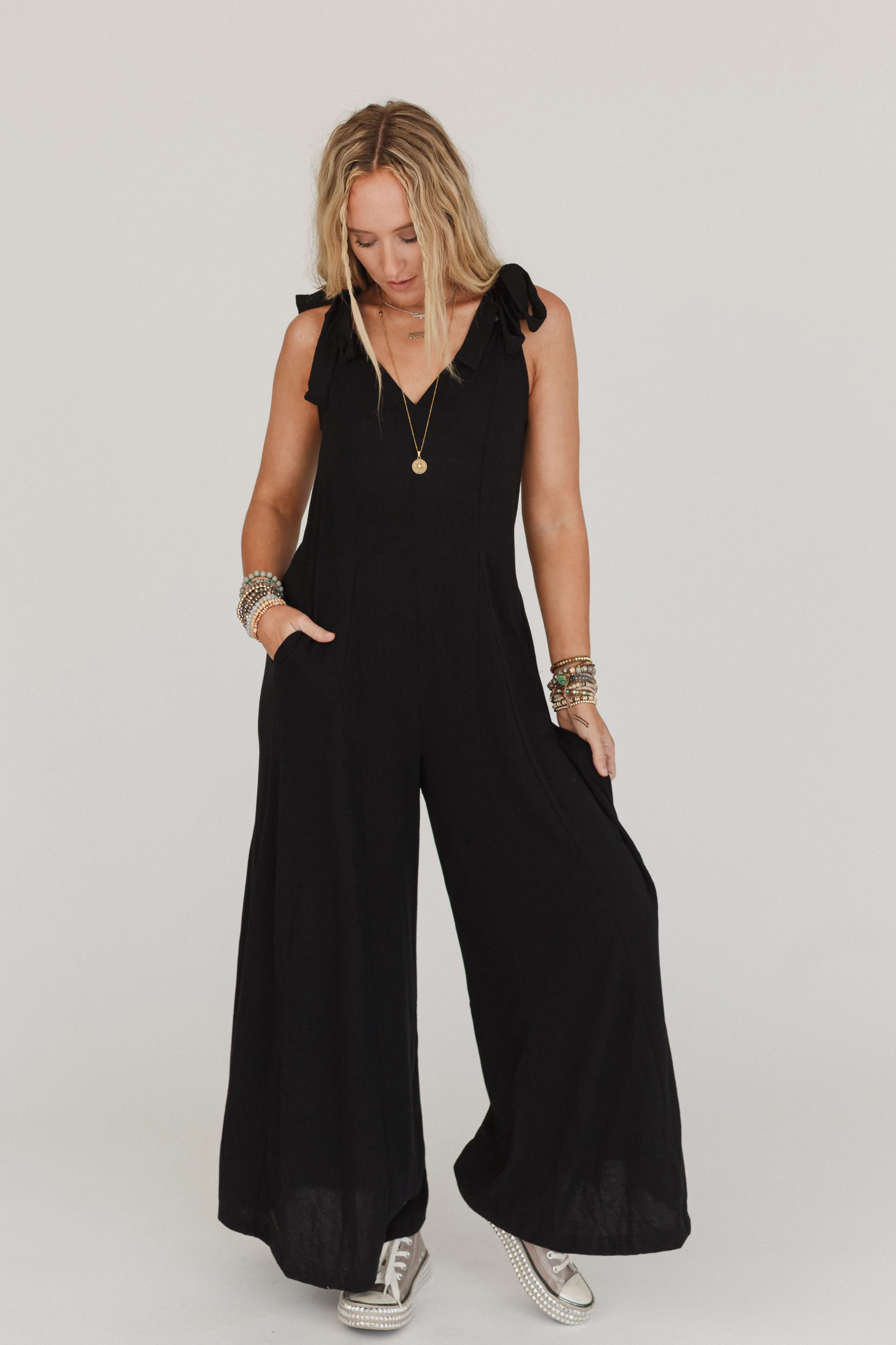 Apollonia Tie Shoulder Jumpsuit - Black