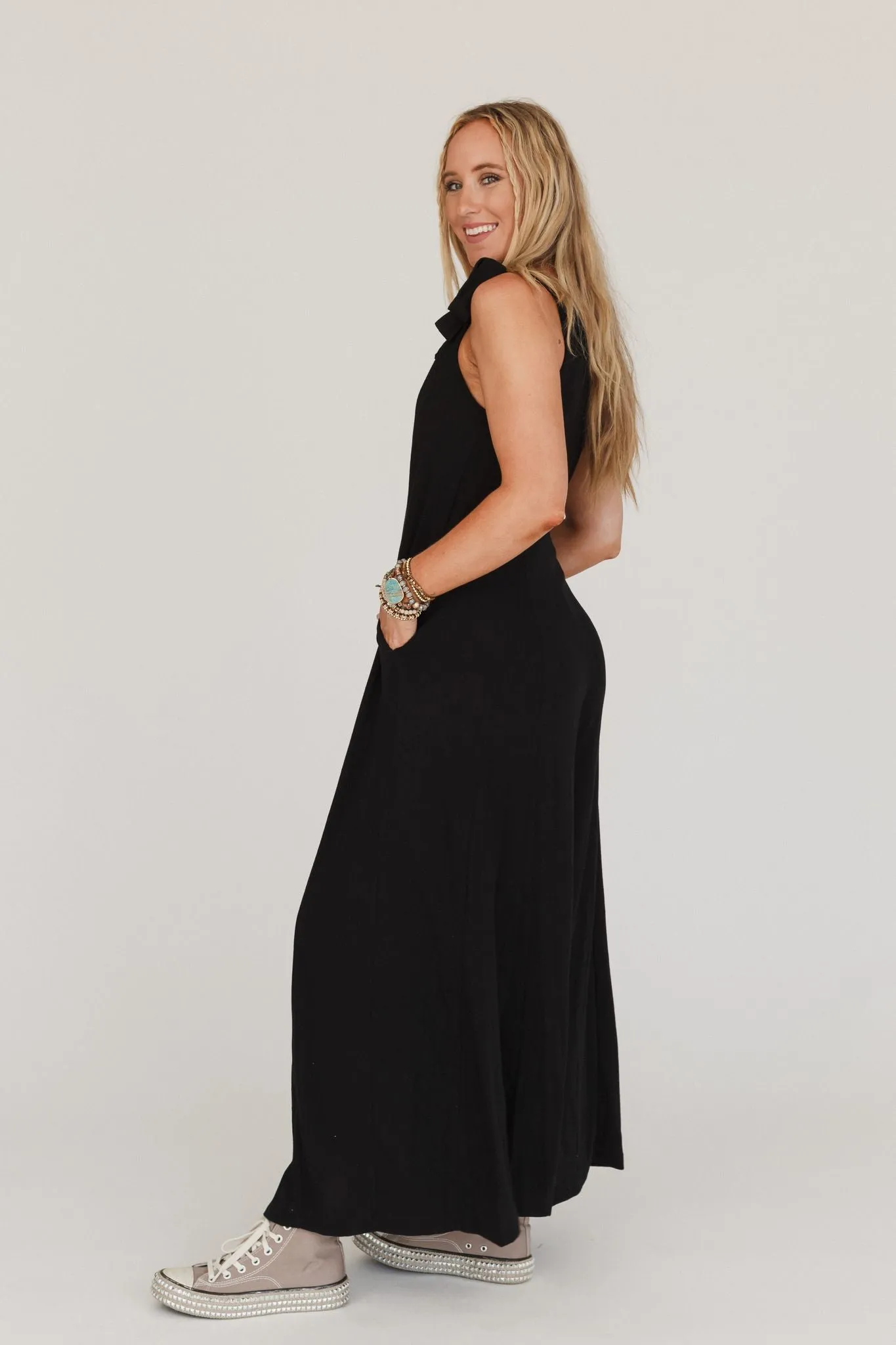 Apollonia Tie Shoulder Jumpsuit - Black