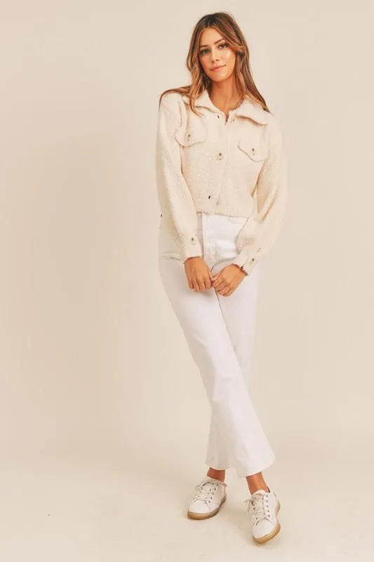 Arlene Fuzzy Cardigan Jacket - Cream