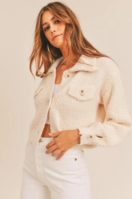 Arlene Fuzzy Cardigan Jacket - Cream