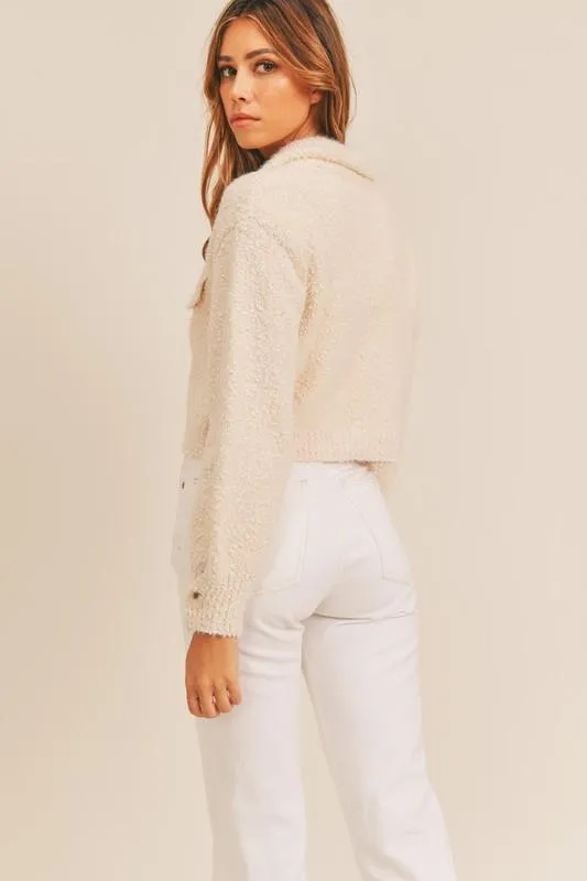 Arlene Fuzzy Cardigan Jacket - Cream