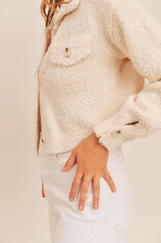 Arlene Fuzzy Cardigan Jacket - Cream