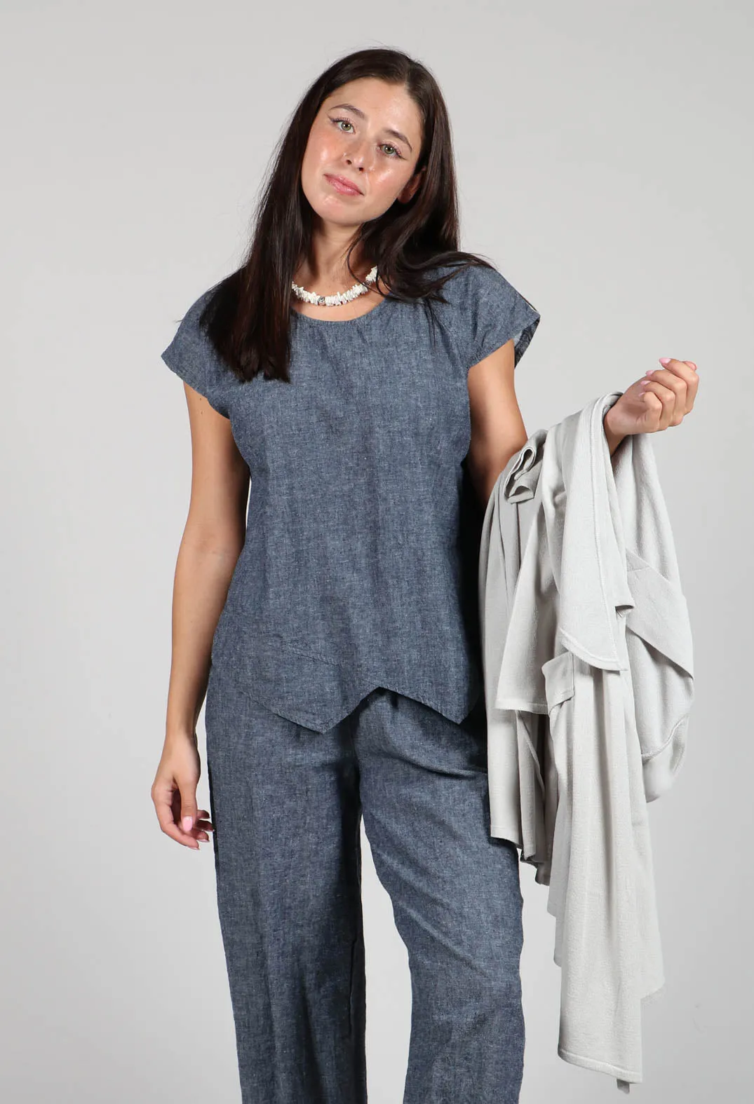 Asymmetric Wrap Shirt in Blue Denim