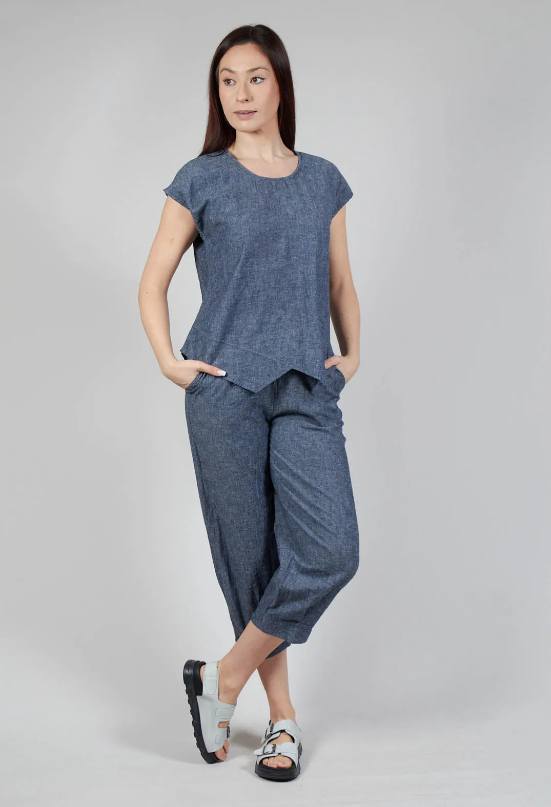 Asymmetric Wrap Shirt in Blue Denim