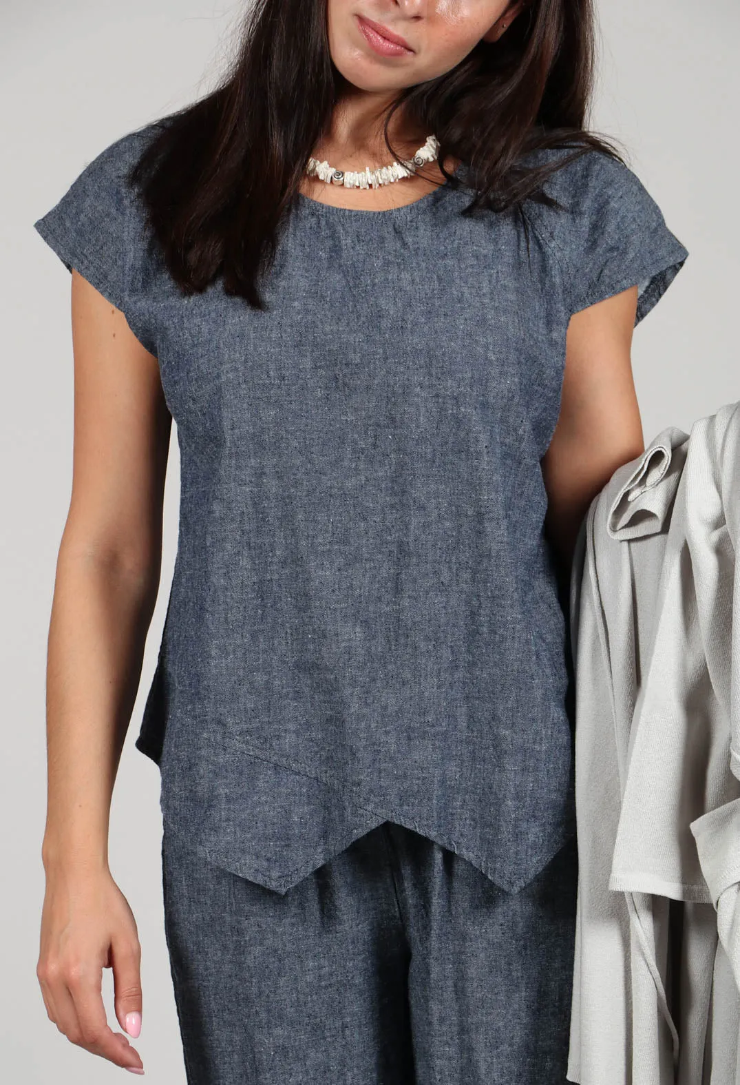 Asymmetric Wrap Shirt in Blue Denim