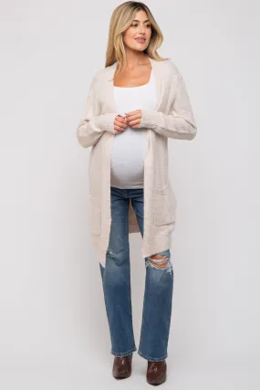 Beige Basic Knit Maternity Cardigan