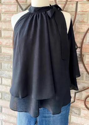 Black Tiered Halter Blouse