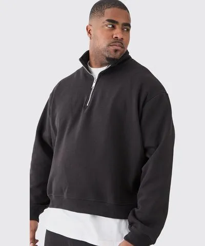 boohooMAN Mens Plus Oversized Boxy 1/4 Zip Sweatshirt Tracksuit