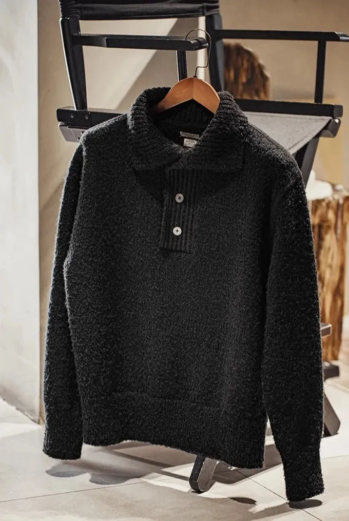 Boucle Knit Button Neck Sweater