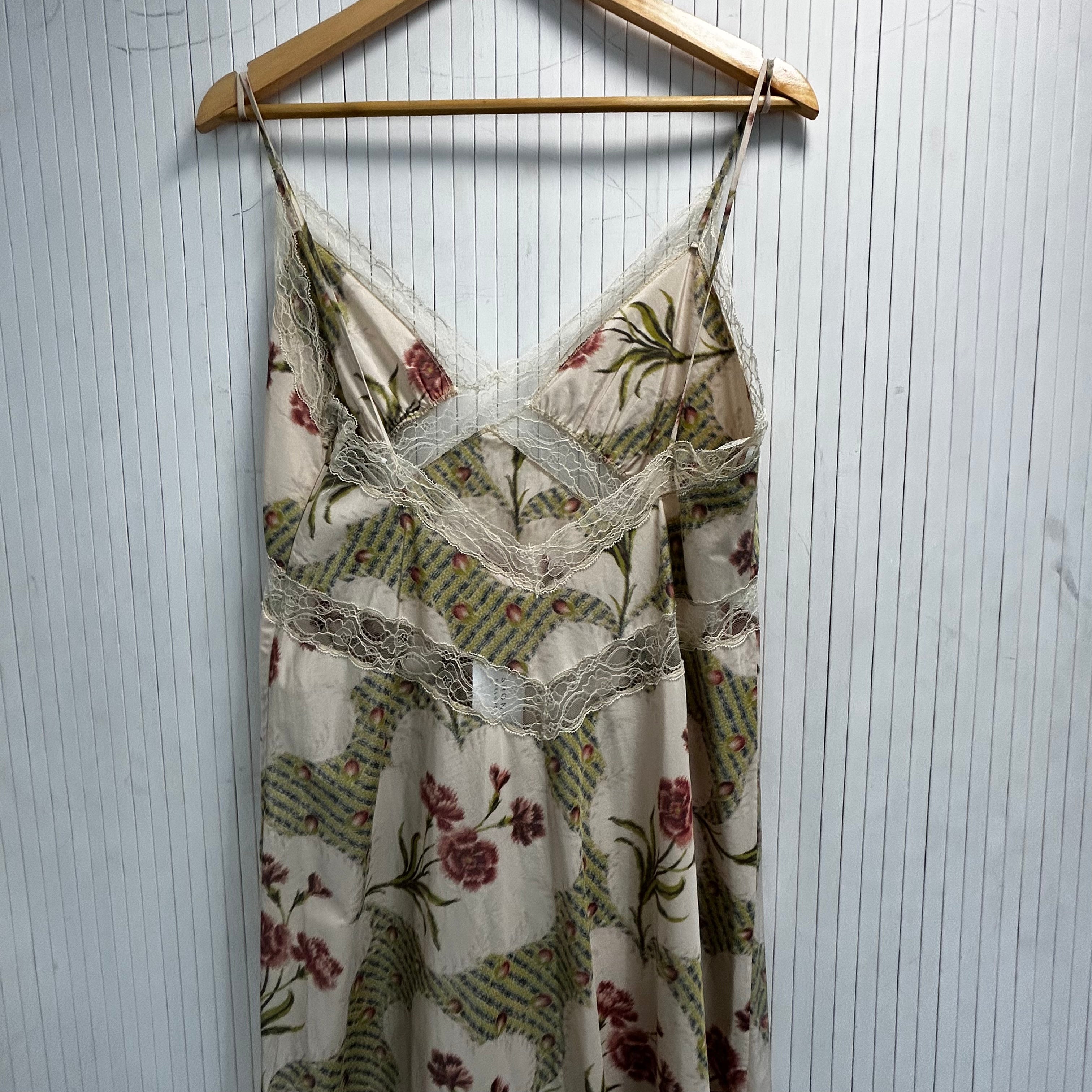 Brock Collection $1620 Cream Smudge Floral Print Maxi Slip Dress L/XL