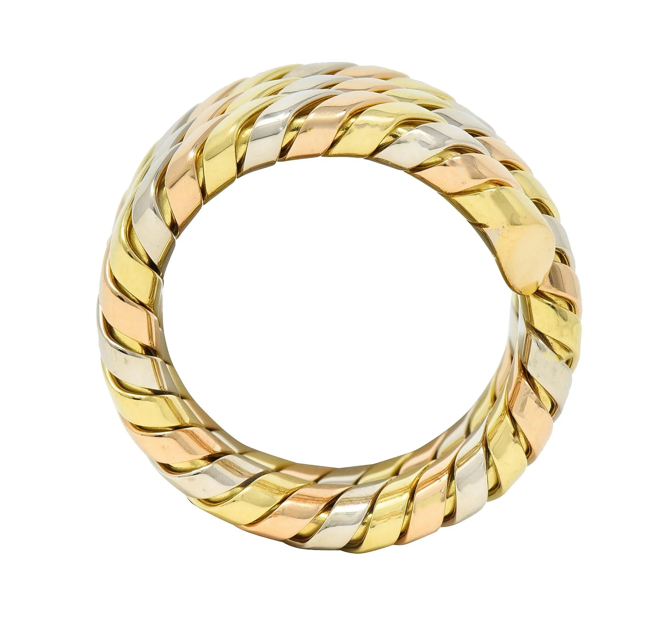 Bulgari 18 Karat Rose Yellow White Tri-Gold Tubogas Serpenti Triple Wrap Vintage Ring