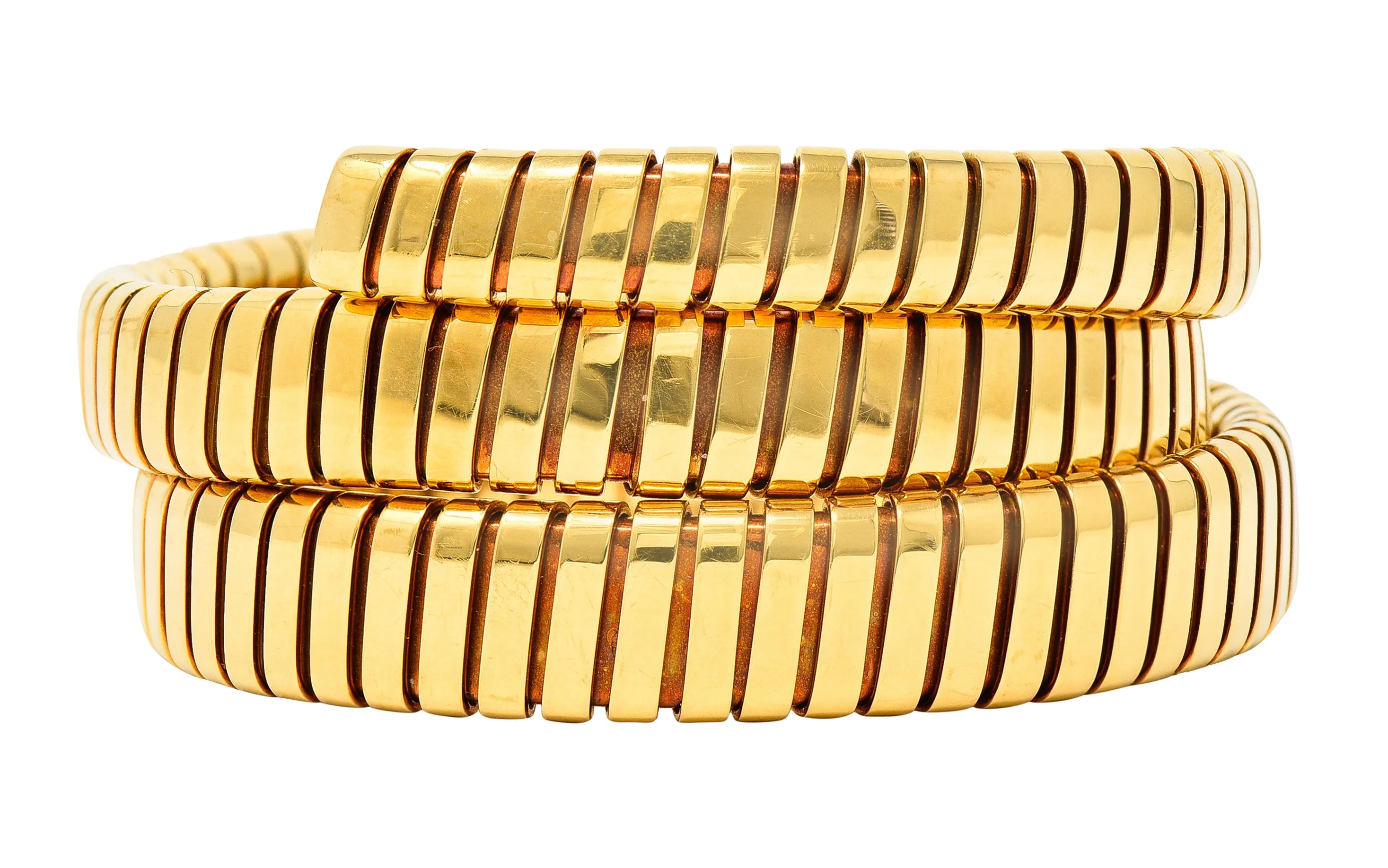 Bulgari 18 Karat Yellow Gold Flexible Tubogas Wrap Coil Bracelet