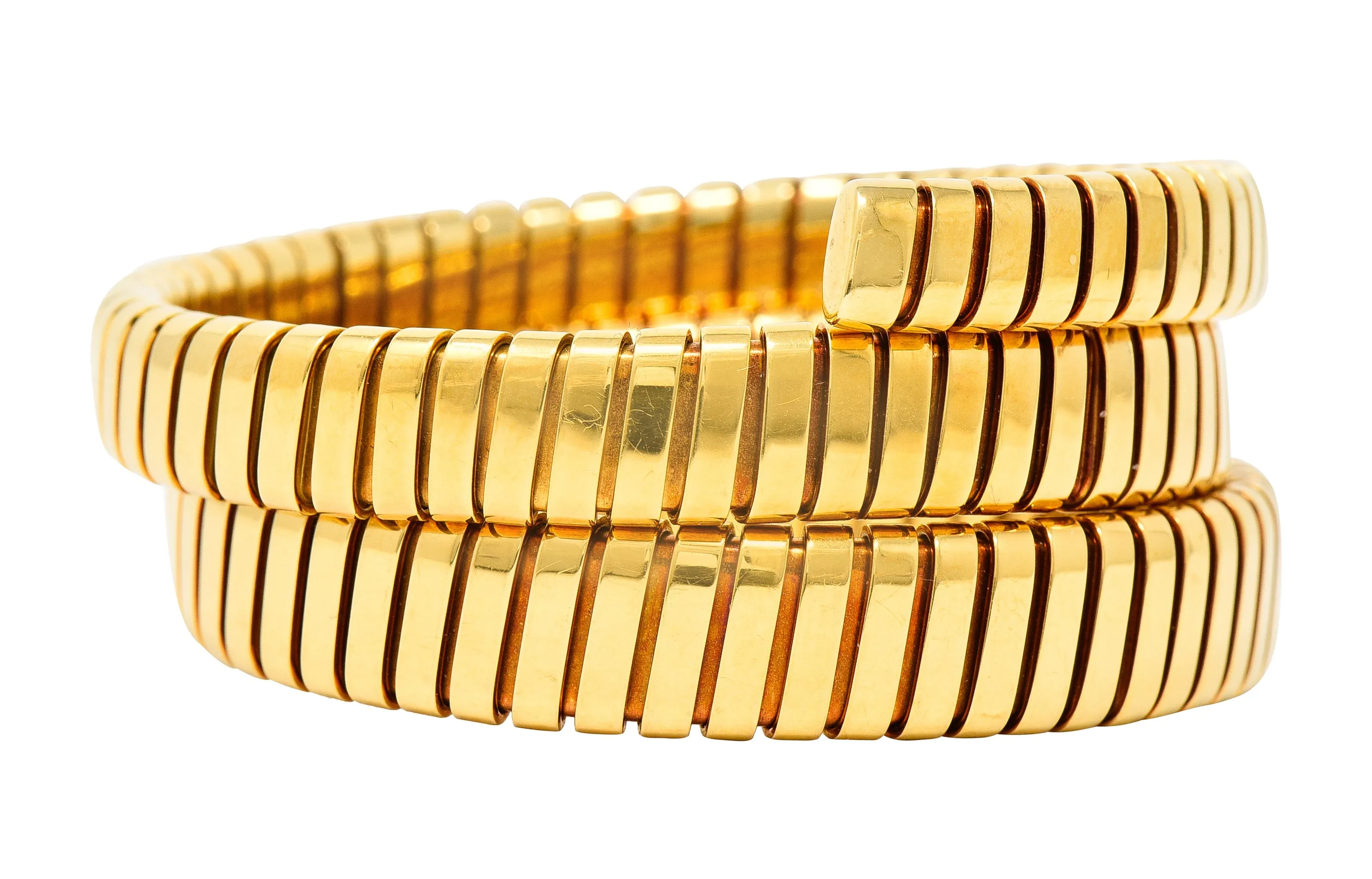 Bulgari 18 Karat Yellow Gold Flexible Tubogas Wrap Coil Bracelet