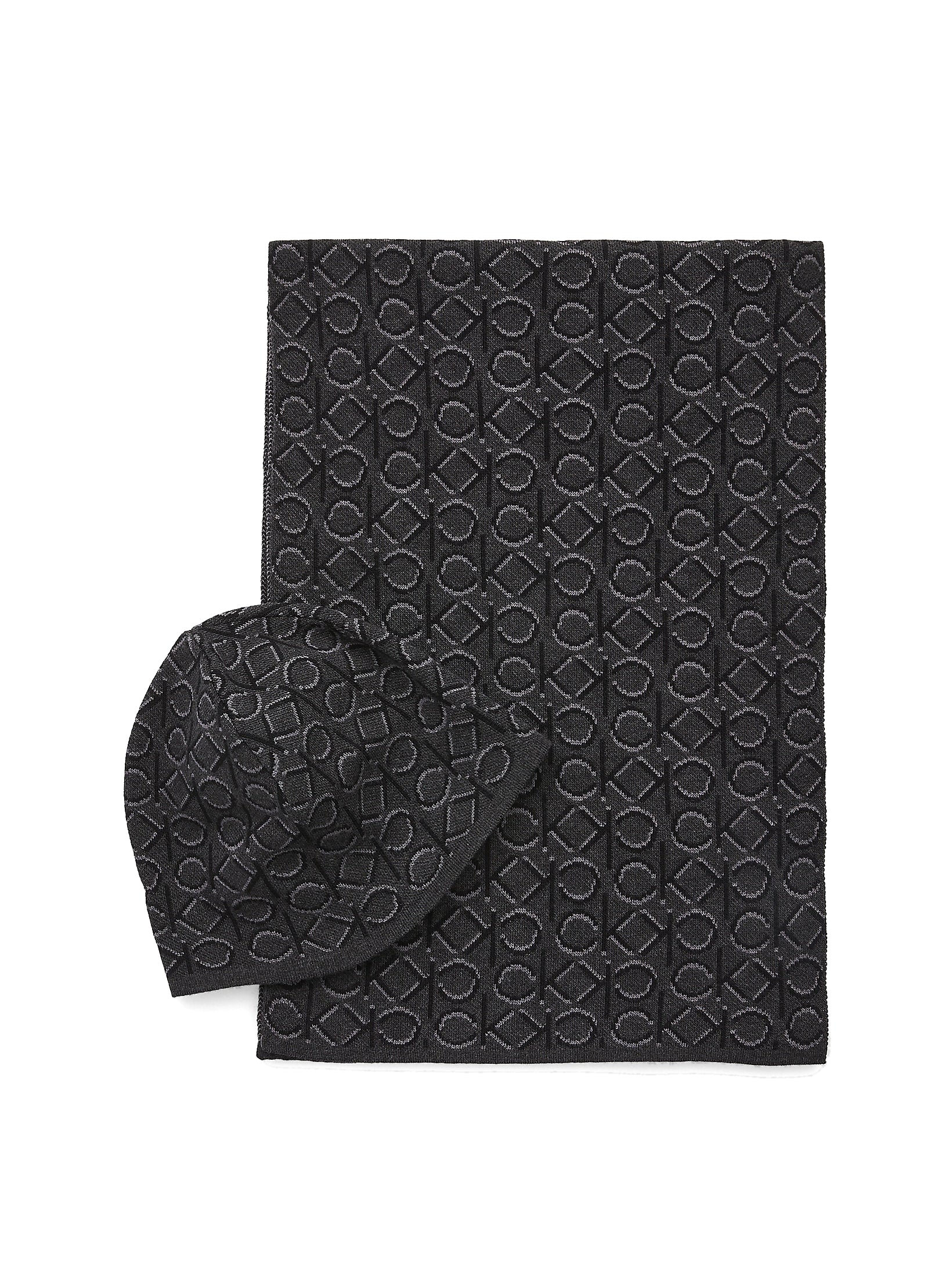 Calvin Klein Mens Shadow Monogram Beanie & Scarf Set