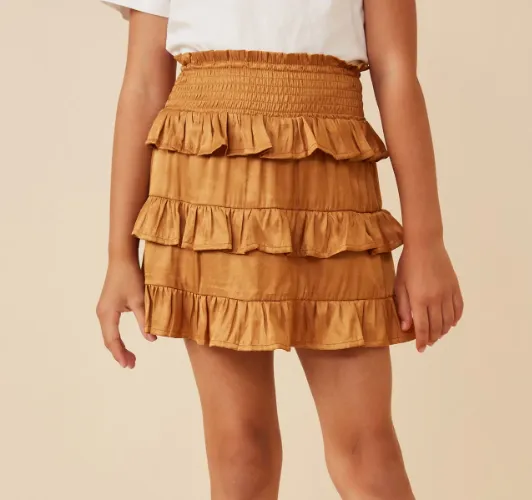 Camel Shimmery Ruffle Smocked Skort