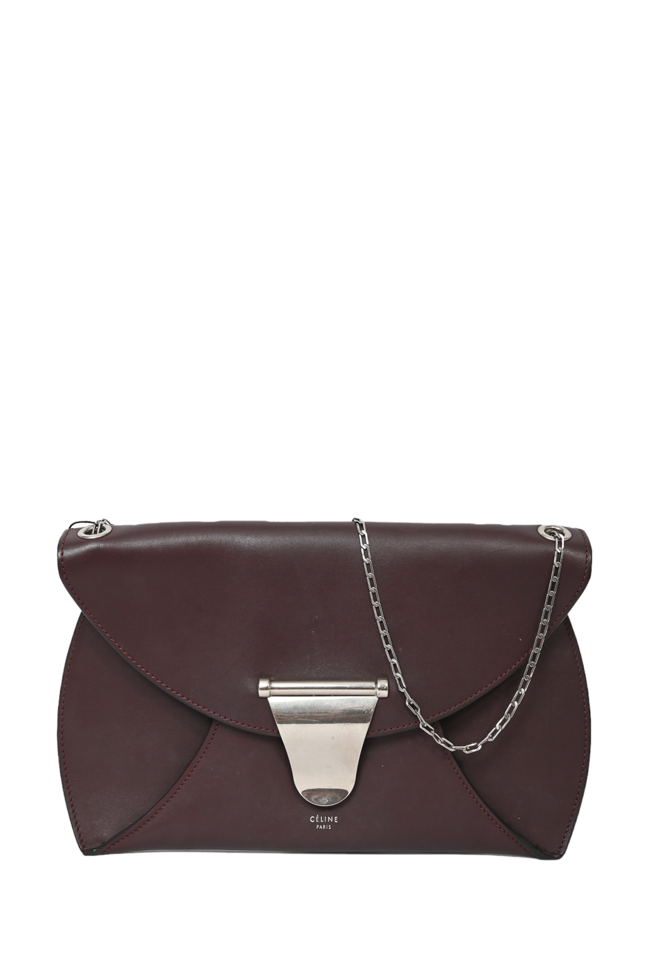 Celine Dark Burgundy Leather Curved Flap Shoulder Bag