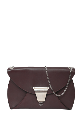 Celine Dark Burgundy Leather Curved Flap Shoulder Bag