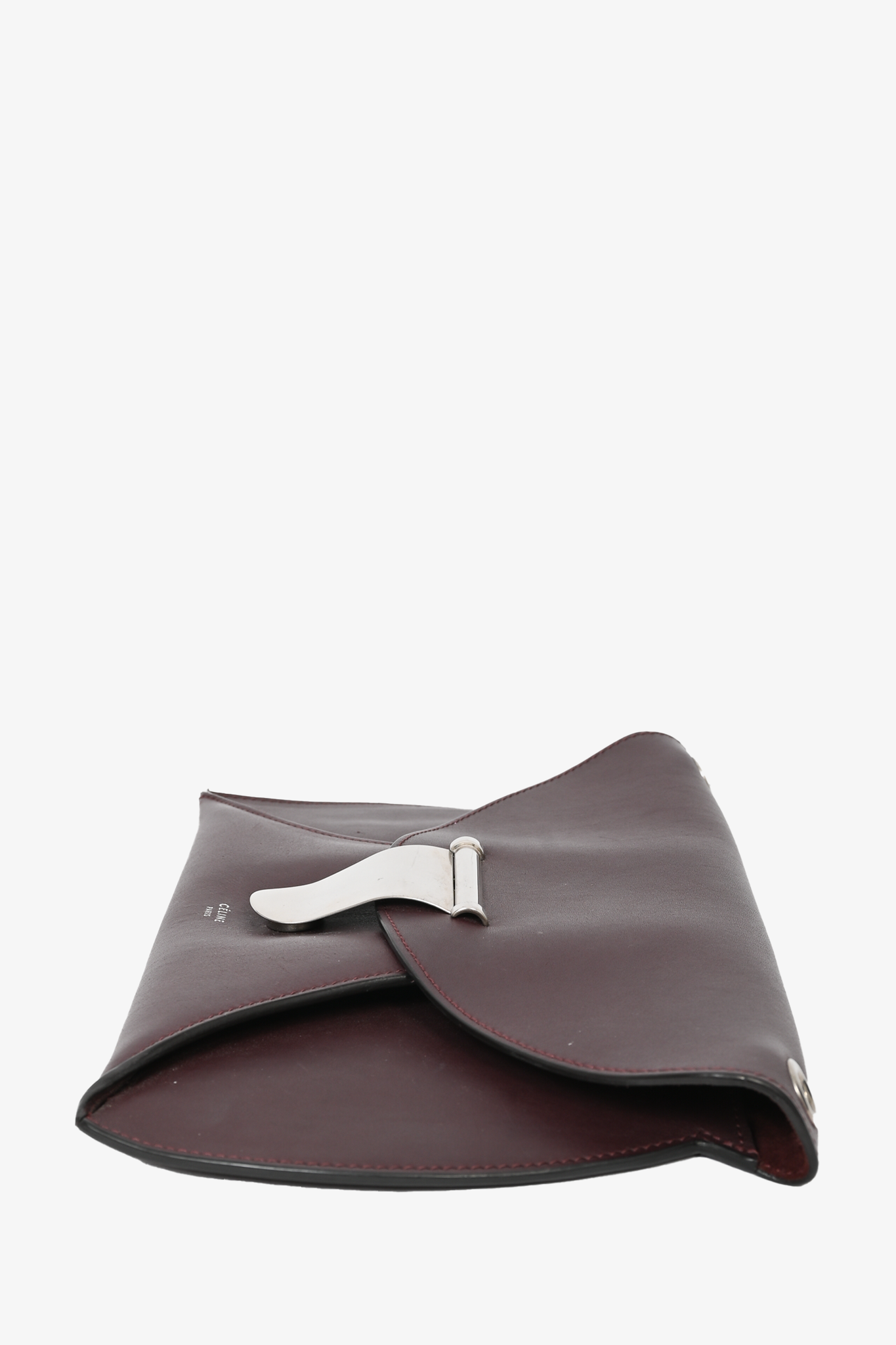 Celine Dark Burgundy Leather Curved Flap Shoulder Bag