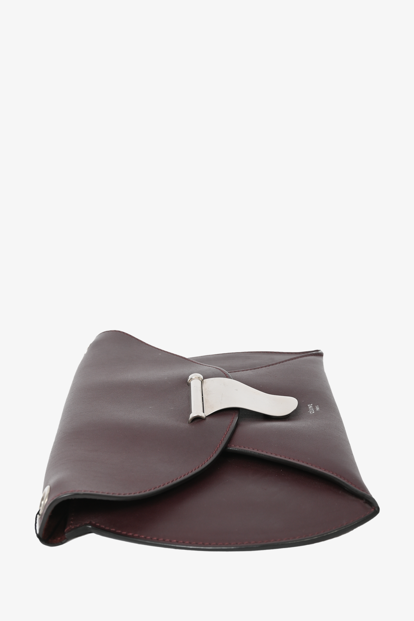 Celine Dark Burgundy Leather Curved Flap Shoulder Bag