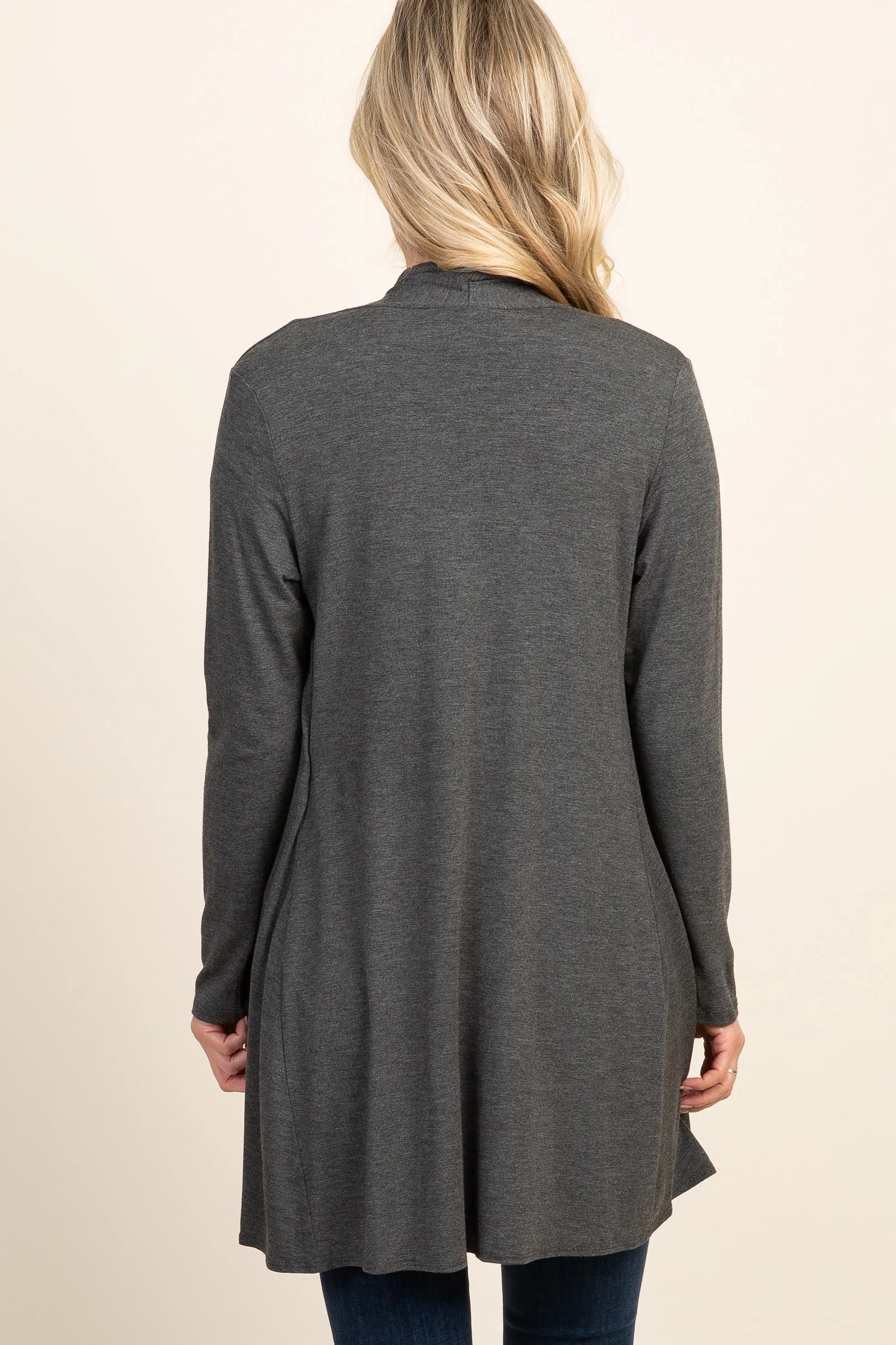 Charcoal Grey Solid Long Sleeve Maternity Cardigan