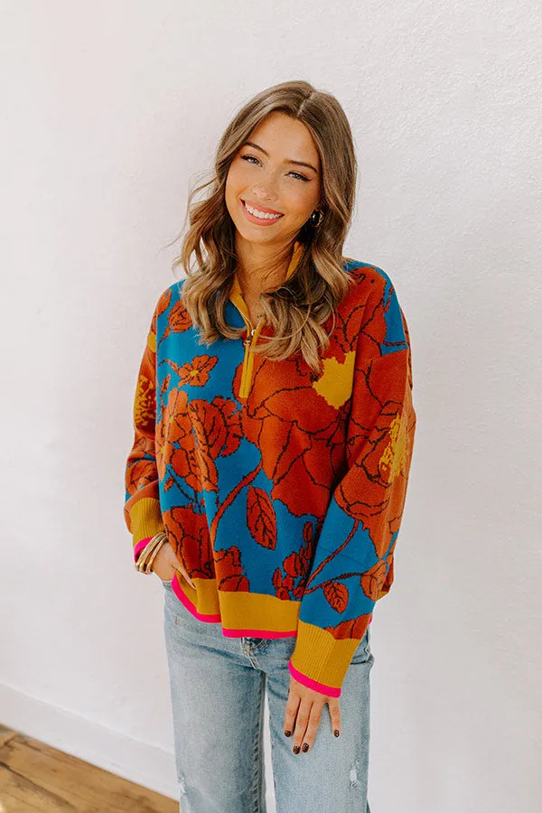 Cider And Sunsets Floral Sweater in Blue