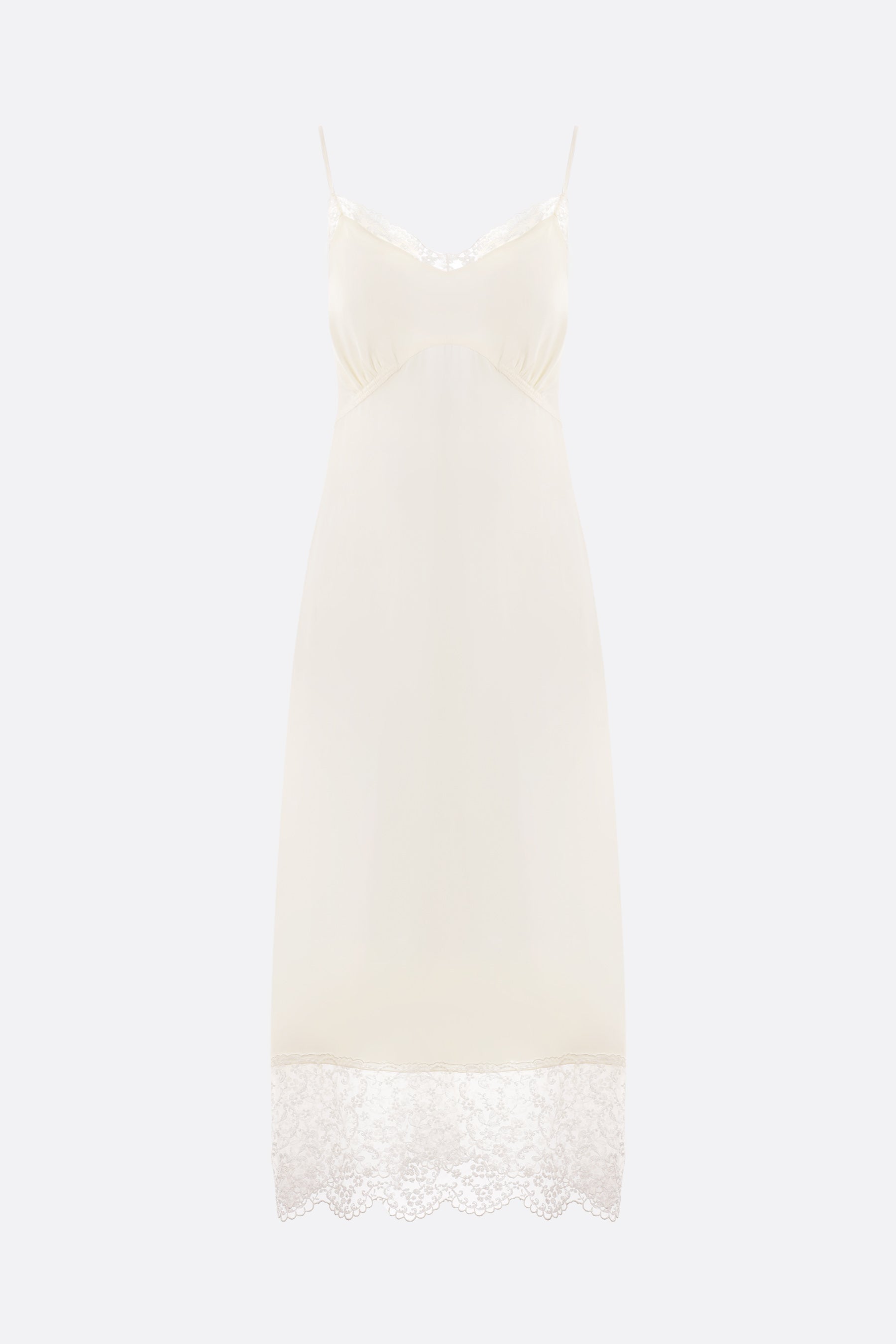 crepe de chine slip dress with lace trims