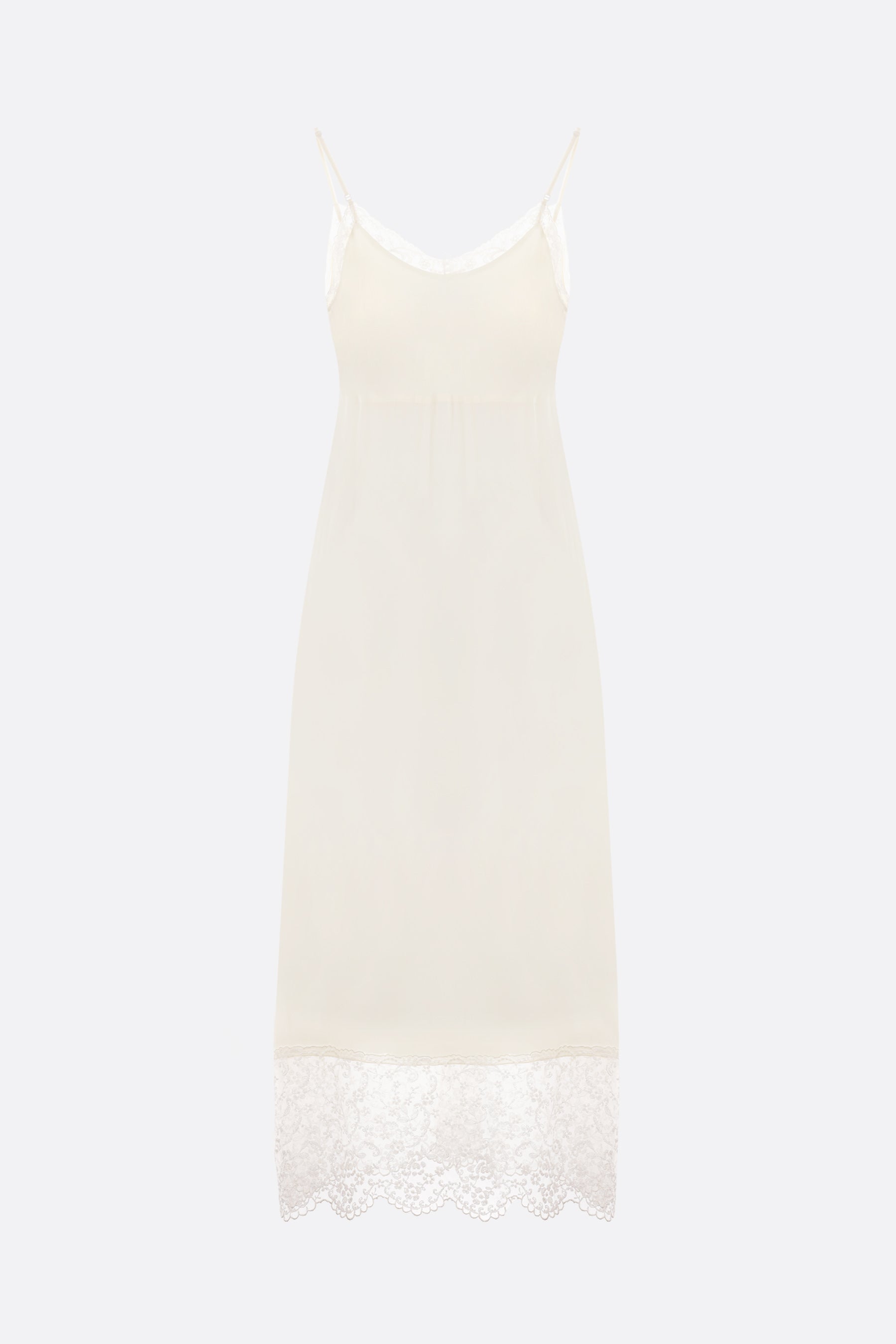 crepe de chine slip dress with lace trims