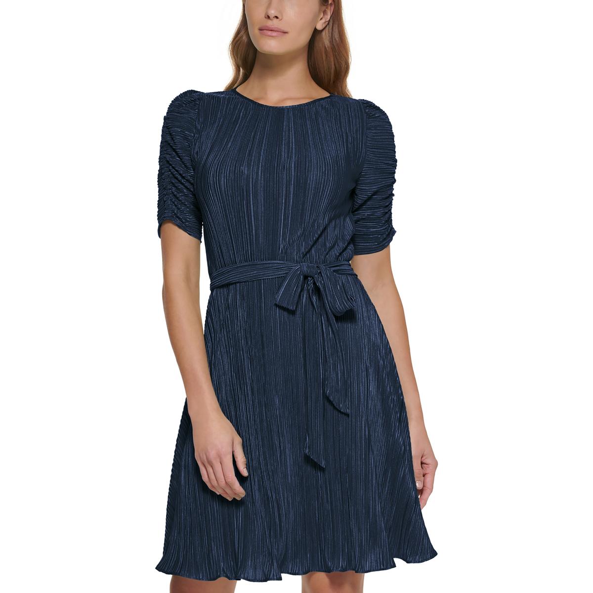 DKNY Womens Crinkled Mini Fit & Flare Dress