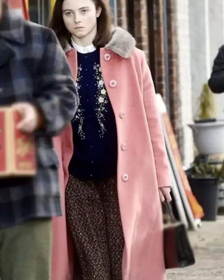 Eileen 2023 Thomasin McKenzie Pink Coat