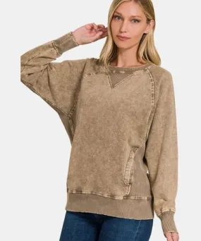 FASHNZFAB Pocketed Round Neck Sweatshirt