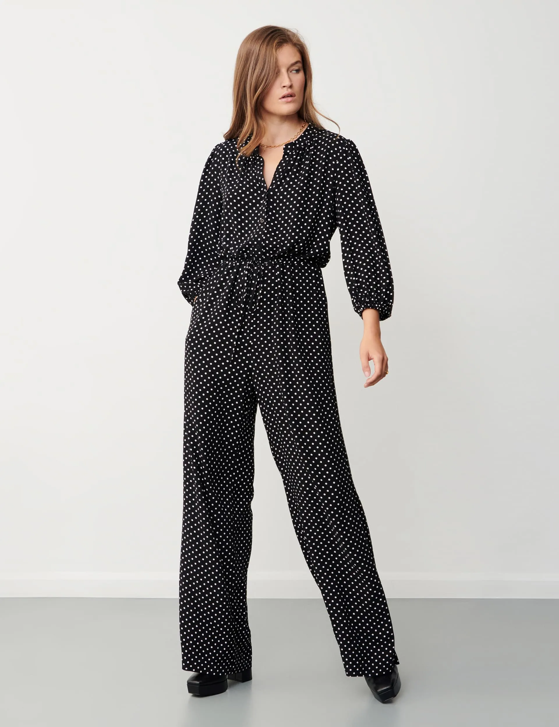 Finery London Women's Polka Dot Tie Detail Waisted Jumpsuit - 16 - Black Mix, Black Mix