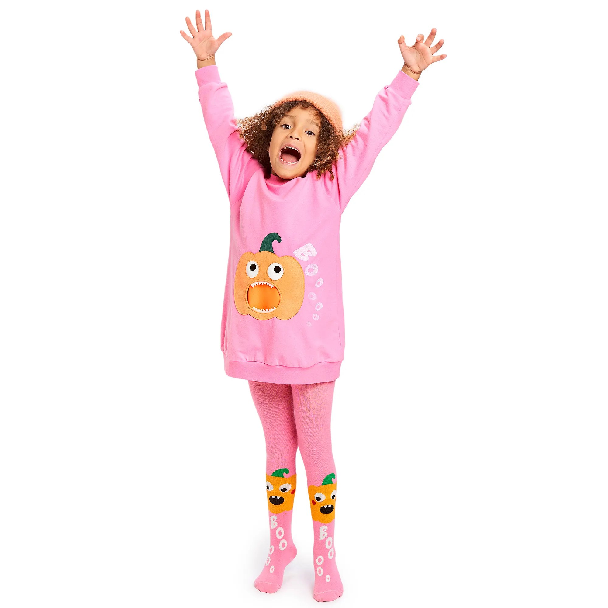 Girls Pink Organic Cotton Pumpkin Tights