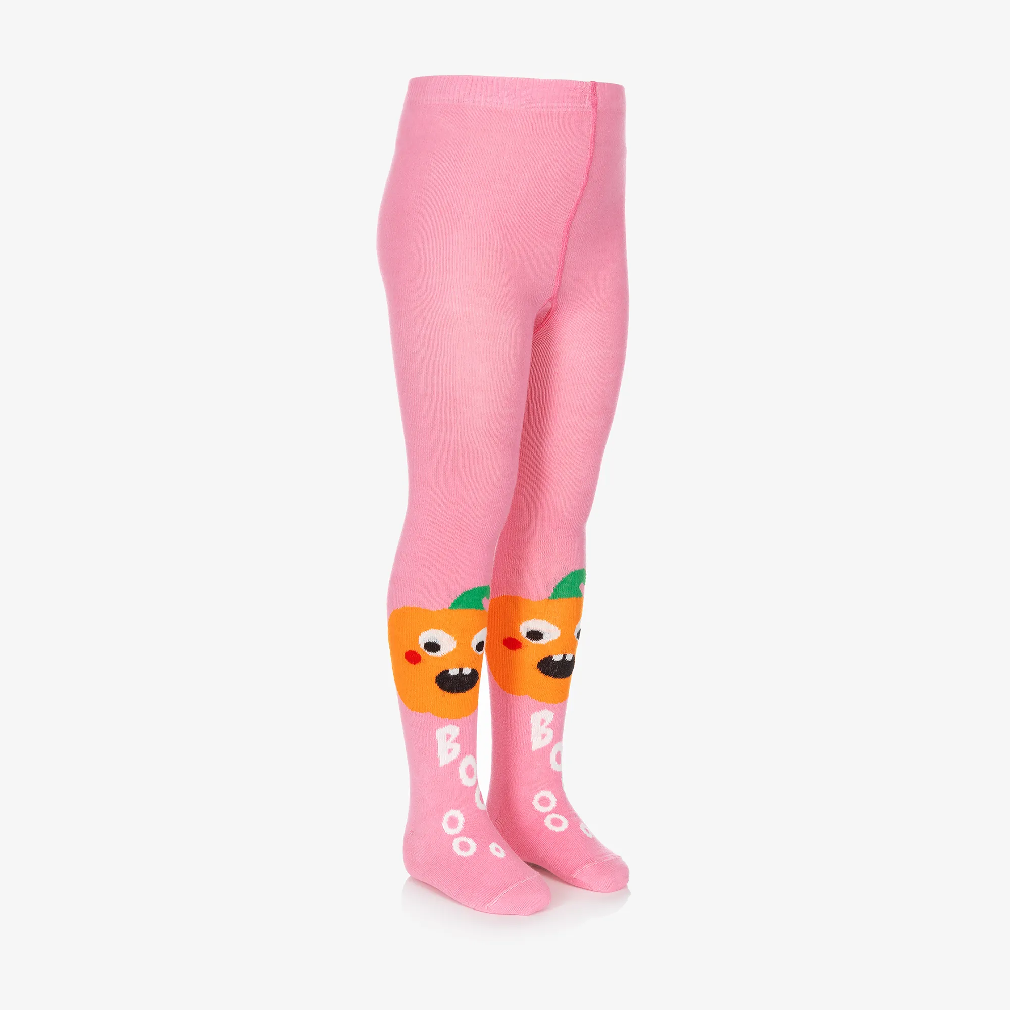 Girls Pink Organic Cotton Pumpkin Tights