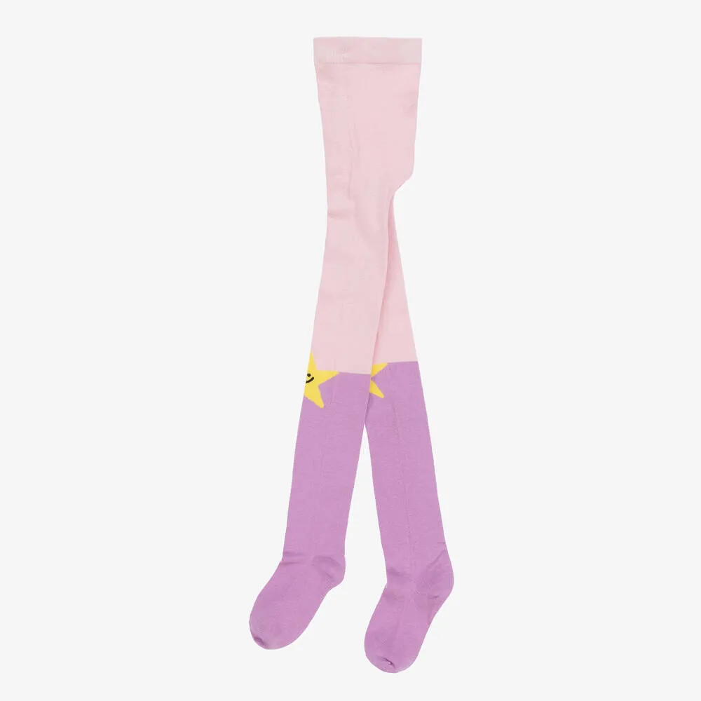 Girls Purple & Pink Cotton Star Tights