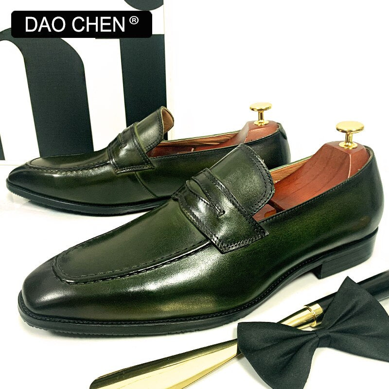 GREEN SLIP ON OFFICE WEDDING SHOES MAN DRESS SHOES