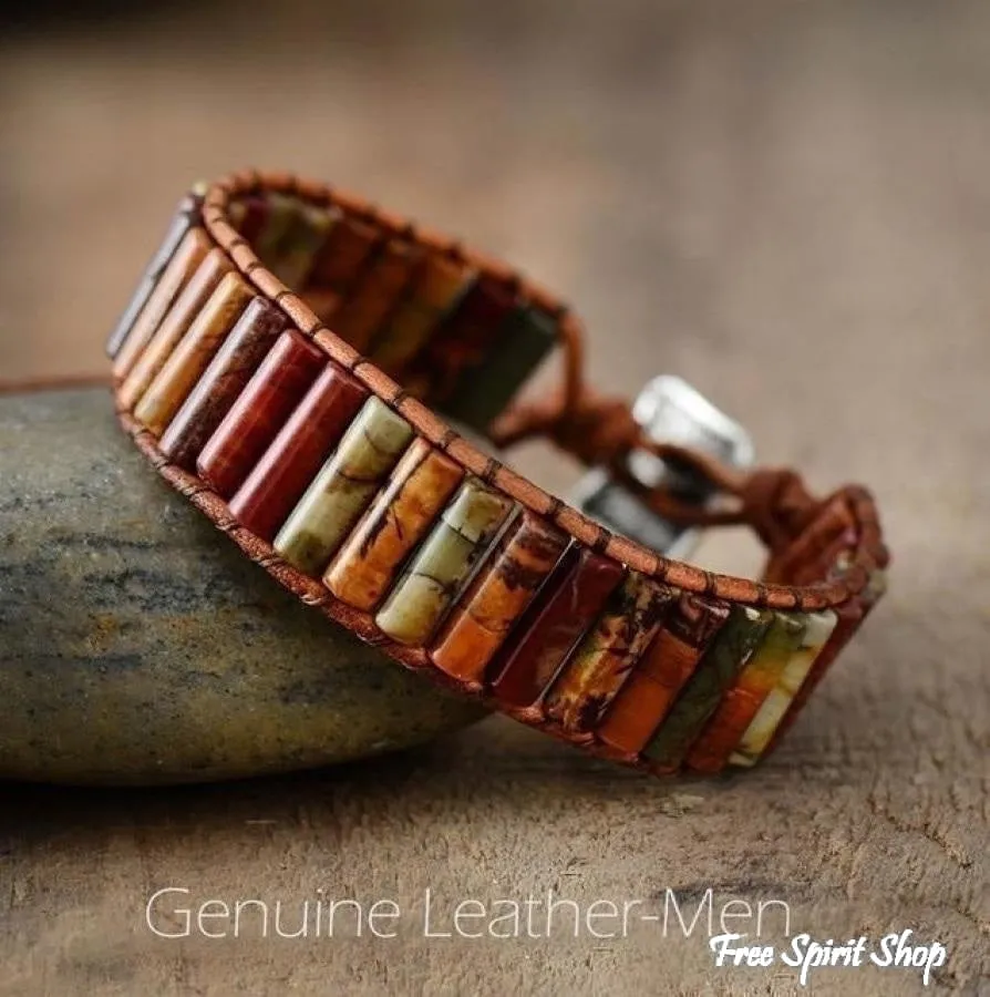 Handmade Natural Jasper Tube Wrap Bracelet