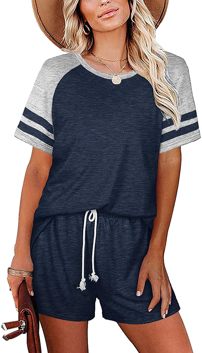 Haute Edition Raglan Contrast Striped Pajama Lounge Short Two Piece Set