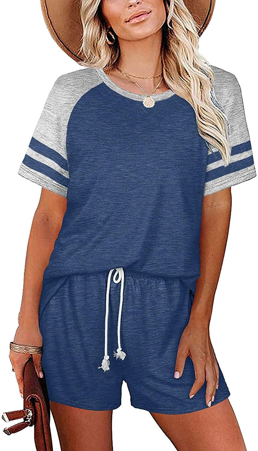 Haute Edition Raglan Contrast Striped Pajama Lounge Short Two Piece Set