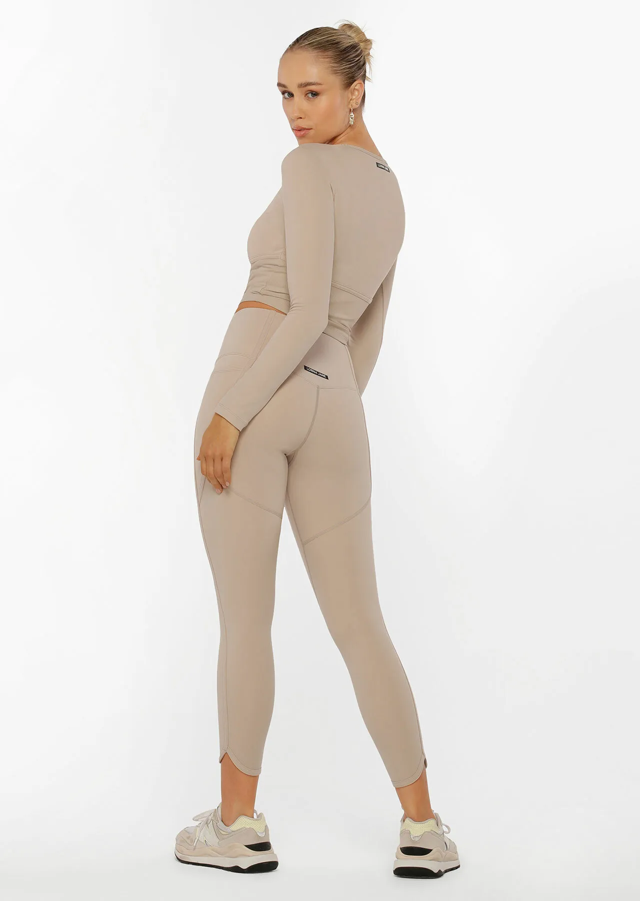 Hi-Fold Booty Ankle Biter Leggings | Beige | Tights and Leggings | Lorna Jane New Zealand