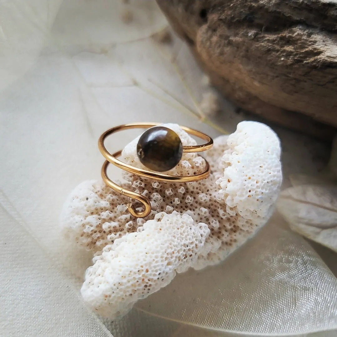 Island Girl Art - Wire Wrapped Ring- Tiger's Eye Wrap