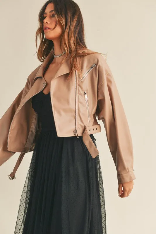 Kensley Faux Leather Moto Jacket - Dark Blush