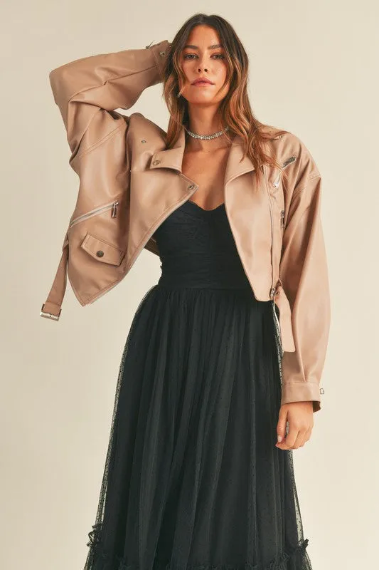 Kensley Faux Leather Moto Jacket - Dark Blush