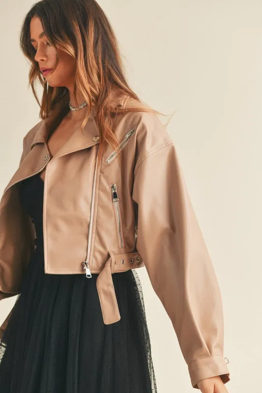 Kensley Faux Leather Moto Jacket - Dark Blush